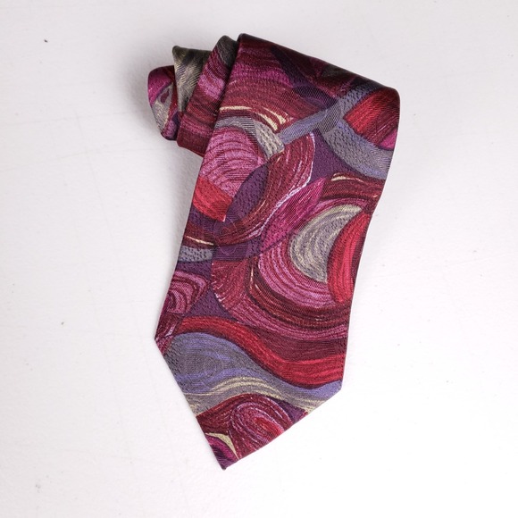 Alcione Silk Necktie Bold Abstract Pattern Burgundy Purple Made In Italy - Picture 1 of 5